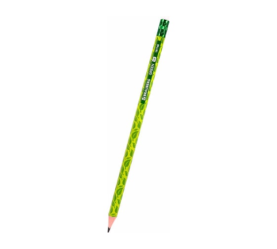 Чернографитный карандаш BRAUBERG Green, 1 шт., Hb, с ластиком, пластиковый, ассорти, 181746 1