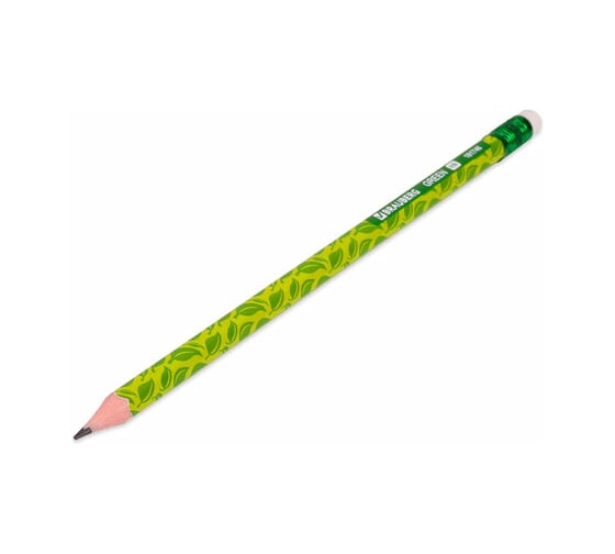 Чернографитный карандаш BRAUBERG Green, 1 шт., Hb, с ластиком, пластиковый, ассорти, 181746