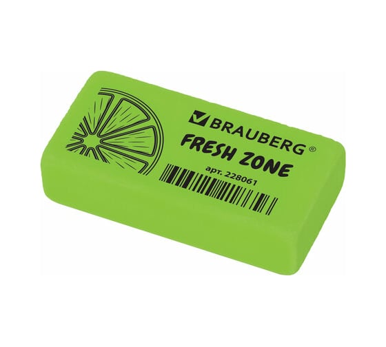 Ластик BRAUBERG Fresh Zone, 40x20x10 мм, цвет ассорти, прямоугольный, 228061