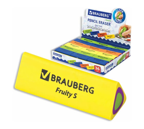Ластик BRAUBERG Fruity S, 44x15x15 мм, цвет ассорти, треугольный, 228713
