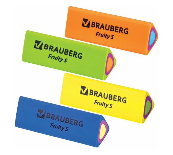 Ластик BRAUBERG Fruity S, 44x15x15 мм, цвет ассорти, треугольный, 228713