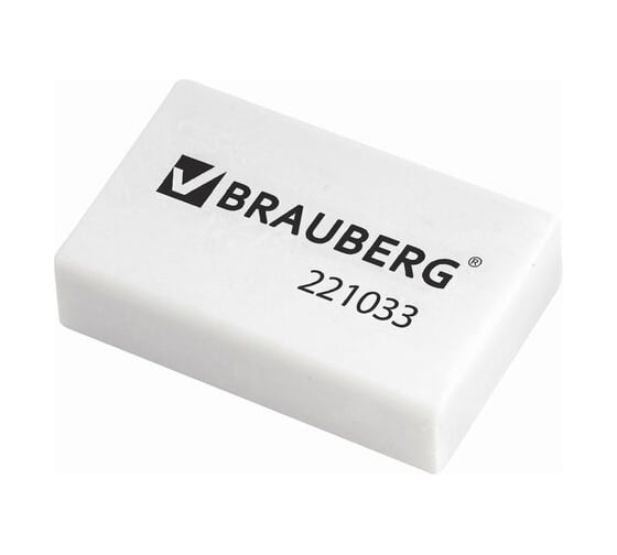 Ластик BRAUBERG, 26x17x7 мм, белый, прямоугольный, 221033 1
