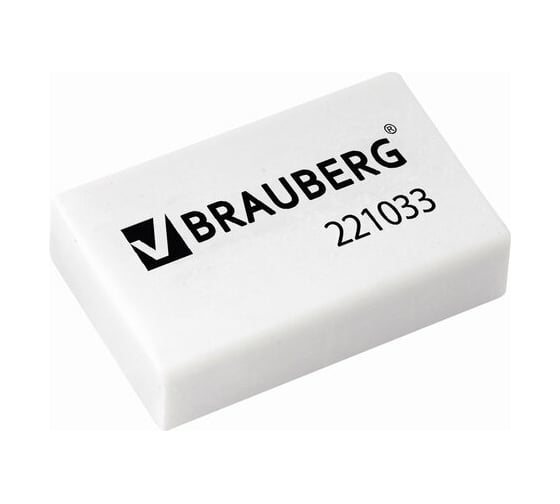 Ластик BRAUBERG, 26x17x7 мм, белый, прямоугольный, 221033