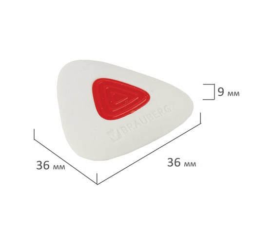 Ластик BRAUBERG Trios Pro, 36x36x9 мм, белый, треугольный, красный пластиковый держатель, 229559