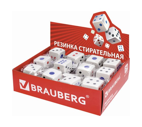Ластик BRAUBERG Game, 24x24x24 мм, белый, ассорти, 223605