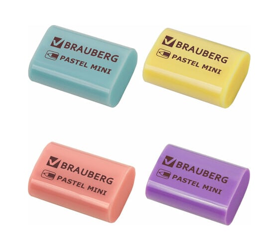 Ластик BRAUBERG Pastel Mini, 27x18x10 мм, ассорти пастельных цветов, экологичный Пвх, 229581 1