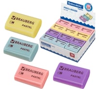 Ластик Pastel BRAUBERG, 37x24x11 мм, ассорти пастельных цветов, экологичный Пвх 36 шт 229582