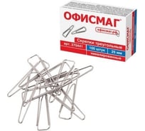 Скрепки ОФИСМАГ 25 мм, никелированные, треугольные, 100 шт, в картонной коробке 270441