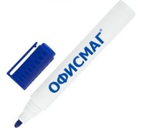 Стираемый маркер для белой доски ОФИСМАГ синий, круглый наконечник, 3 мм 152219