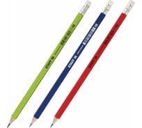 Чернографитный карандаш Staff Basic Blp-744, 1 шт, HB, с ластиком, пластик, корпус ассорти 181744