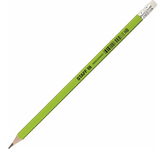 Чернографитный карандаш Staff Basic Blp-744, 1 шт, HB, с ластиком, пластик, корпус ассорти 181744