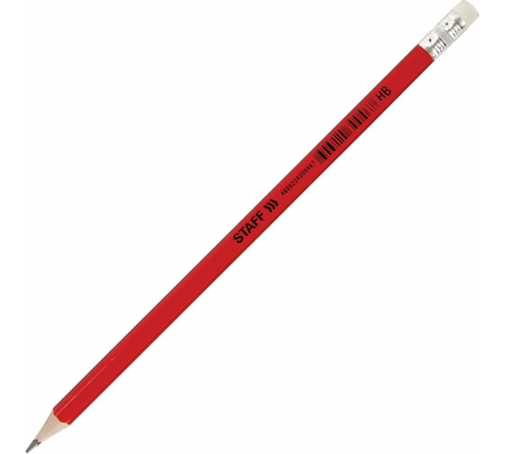 Чернографитный карандаш Staff Basic Blp-744, 1 шт, HB, с ластиком, пластик, корпус ассорти 181744