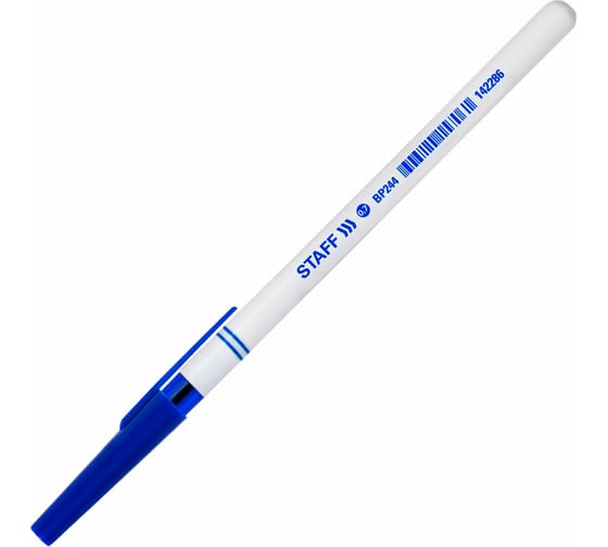 Шариковая ручка Staff Basic Bp-244, cиняя, корпус белый, узел 0,7 мм, линия письма 0.35 мм 142286