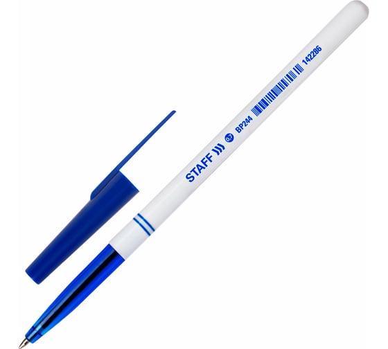 Шариковая ручка Staff Basic Bp-244, cиняя, корпус белый, узел 0,7 мм, линия письма 0.35 мм 142286