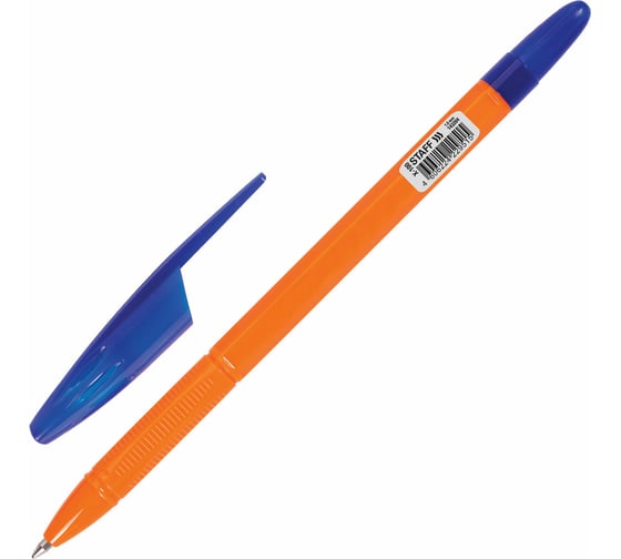 Масляная шариковая ручка Staff Basic X-100, cиняя, корпус оранжевый, узел 1 мм, линия письма 0.7 мм 143204