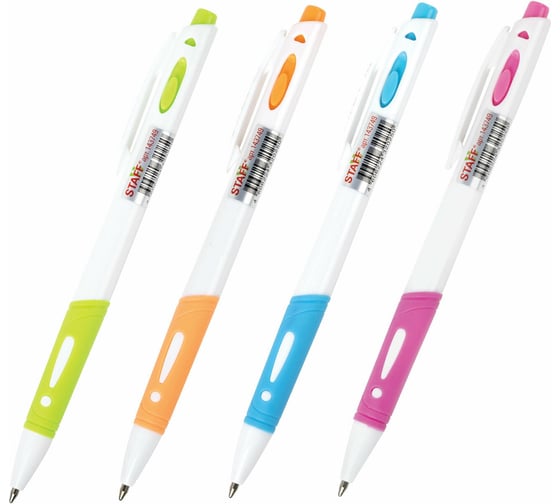 Автоматическая шариковая ручка Staff с грипом Bp-16 White, cиняя, ассорти линия письма 0.35 мм 143749 1