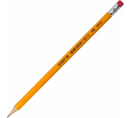 Чернографитный карандаш Staff Everyday Blp-724, 1 шт, HB, с ластиком, корпус желтый 181724