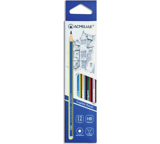 Чернографитный карандаш ACMELIAE 12 шт, HB шестигранный, корпус 2-х цветный, 4 цвета корпуса 43512