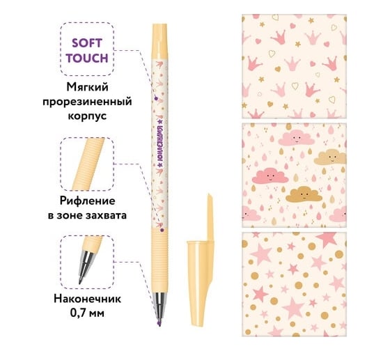 Шариковая ручка ЮНЛАНДИЯ Spots синяя, Soft Touch покрытие, узел 0.7 мм, линия письма 0.35 мм 143733