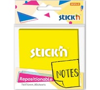 Самоклеящийся бумажный блок STICK`N 27070 76x76 мм, 80 листов, 70 г/м2, желтый, неон, 1 цвет в упаковке, 12 шт в упаковке 1421565