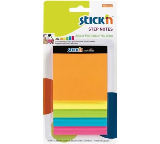 Самоклеящийся бумажный блок STICK`N Magic 21423 150 листов, неон, 5 цветов в упаковке, несколько размеров, 12 шт в упаковке 822731