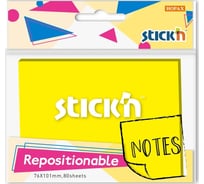 Самоклеящийся бумажный блок STICK`N 27074 76x101 мм, 80 листов, 70 г/м2, желтый, неон, 1 цвет в упаковке, 12 шт в упаковке 1421570