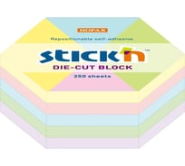 Самоклеящийся бумажный блок STICK`N 21826 61x70 мм, 250 листов, пастель, ассорти гексагон, 18 шт в упаковке 1421608