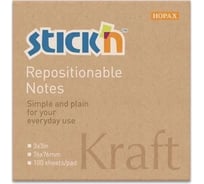 Самоклеящийся бумажный блок STICK`N Kraft Notes 21639 76x76 мм, 100 листов, 62 г/м2, 12 шт в упаковке 381489