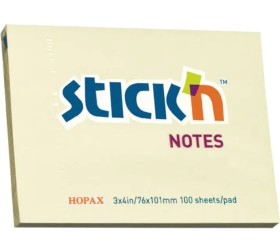Самоклеящийся бумажный блок STICK`N 21008 76x101 мм, 100 листов, 70 г/м2, пастель, желтый, 12 шт в упаковке 822589