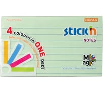Самоклеящийся бумажный блок STICK`N Magic 21578 76x127 мм, 100 листов, 70 г/м2, пастель, 4 цвета в упаковке, в линейку, 12 шт в упаковке 897443