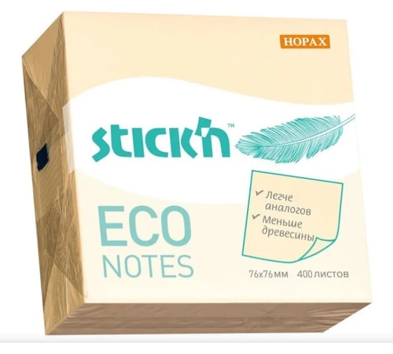 Самоклеящийся бумажный блок STICK`N ECO 21799 76x76 мм, 400 листов, 60 г/м2, пастель, желтый, 12 шт в упаковке 1065774