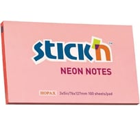 Самоклеящийся бумажный блок STICK`N 21170 76x127 мм, 100 листов, 70 г/м2, неон, розовый, 12 шт в упаковке 822662