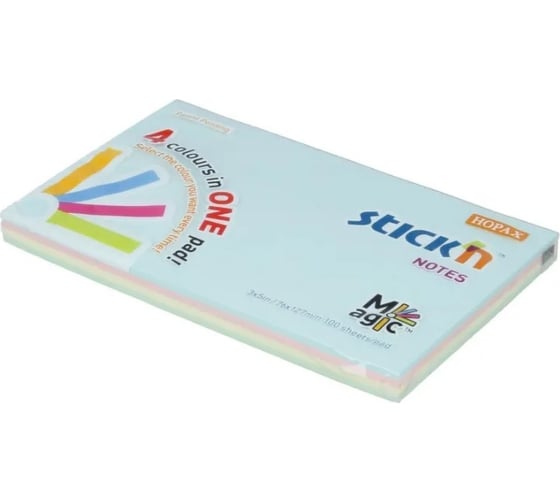 Самоклеящийся бумажный блок STICK`N Magic 21576 76x127 мм, 100 листов, 70г /м2, пастель, 4 цвета в упаковке, 12 шт в упаковке 897374