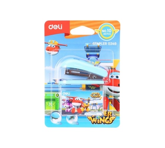 Настольный степлер DELI E0249 Super Wings 24/6 26/6, 12 листов, ассорти, 40 скоб, металл/пластик, блистер, 12 шт в упаковке 1804936 1