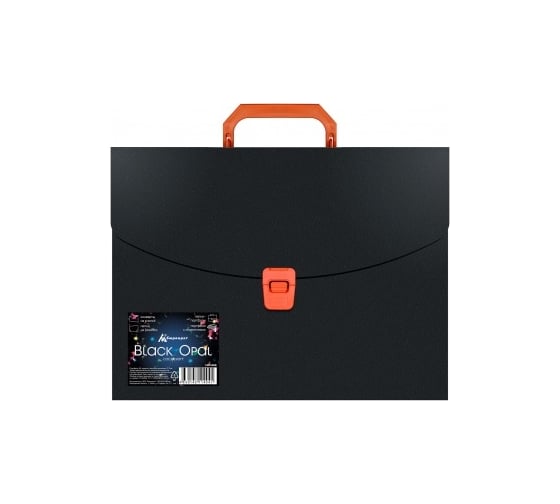 Портфель Бюрократ Black Opal BLPP01OR 1 отделение, A4, пластик, 0.7 мм, черный/оранжевый, 14 шт в упаковке 1481690