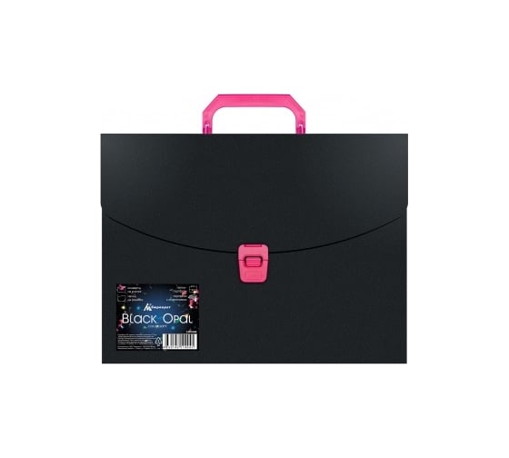 Портфель Бюрократ Black Opal BLPP01PINK 1 отделение, A4, пластик, 0.7 мм, черный/розовый, 14 шт в упаковке 1481695