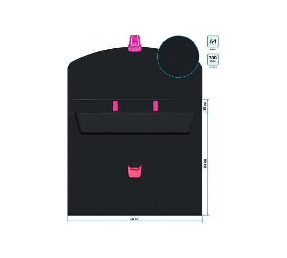 Портфель Бюрократ Black Opal BLPP01PINK 1 отделение, A4, пластик, 0.7 мм, черный/розовый, 14 шт в упаковке 1481695