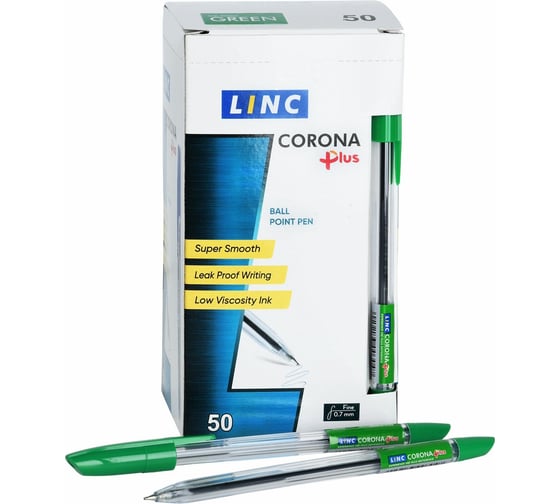 Шариковая ручка LINC CORONA PLUS зеленая, 0.7 мм, прозрачный круглый корпус 3002N/green_NEW 1