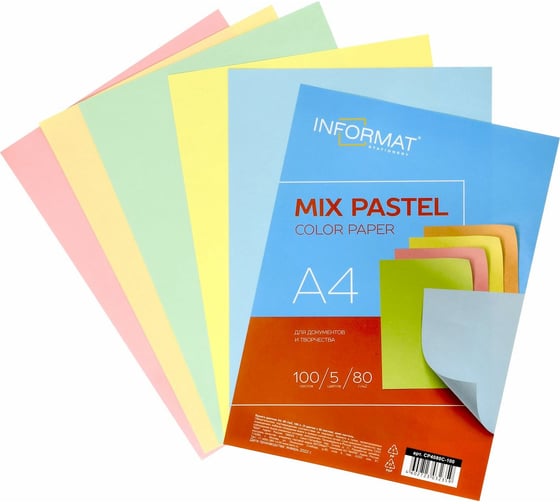 Бумага INFORMAT MIX 5 цветов,100 л, 80 г/м2, А4, пастель CP4080C-100