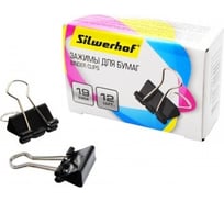 Зажимы Silwerhof  510014 сталь, 19 мм, черный, упаковка 12 шт, картонная коробка, 12 шт в упаковке 1162639
