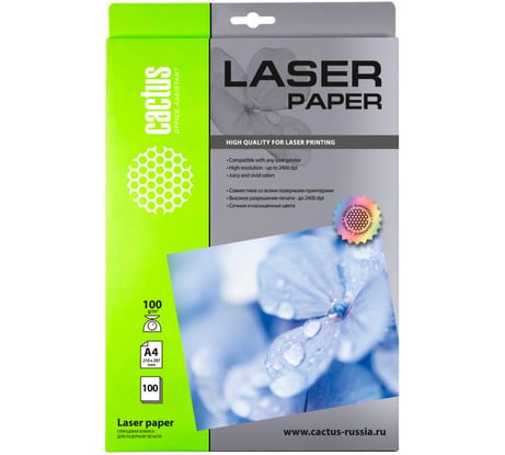 Фотобумага для струйной печати Cactus А4, 100г/м2, 100 листов, белая, глянцевая CS-LPA4100100 980054