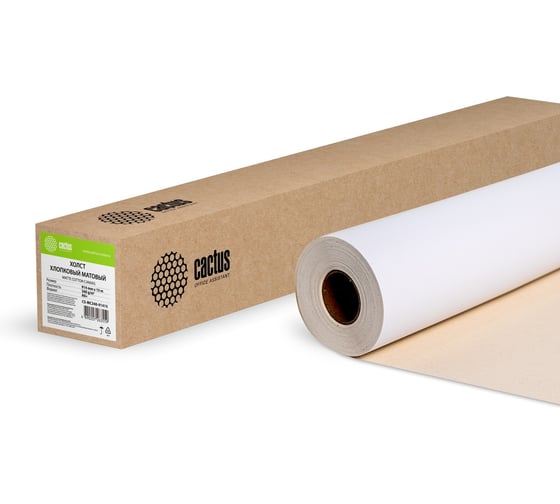 Холст для струйной печати Cactus 914 мм, 15 м, 340г/м2, белый хлопок, втулка 50.8 мм, 2" CS-MC340-91415 982470 1