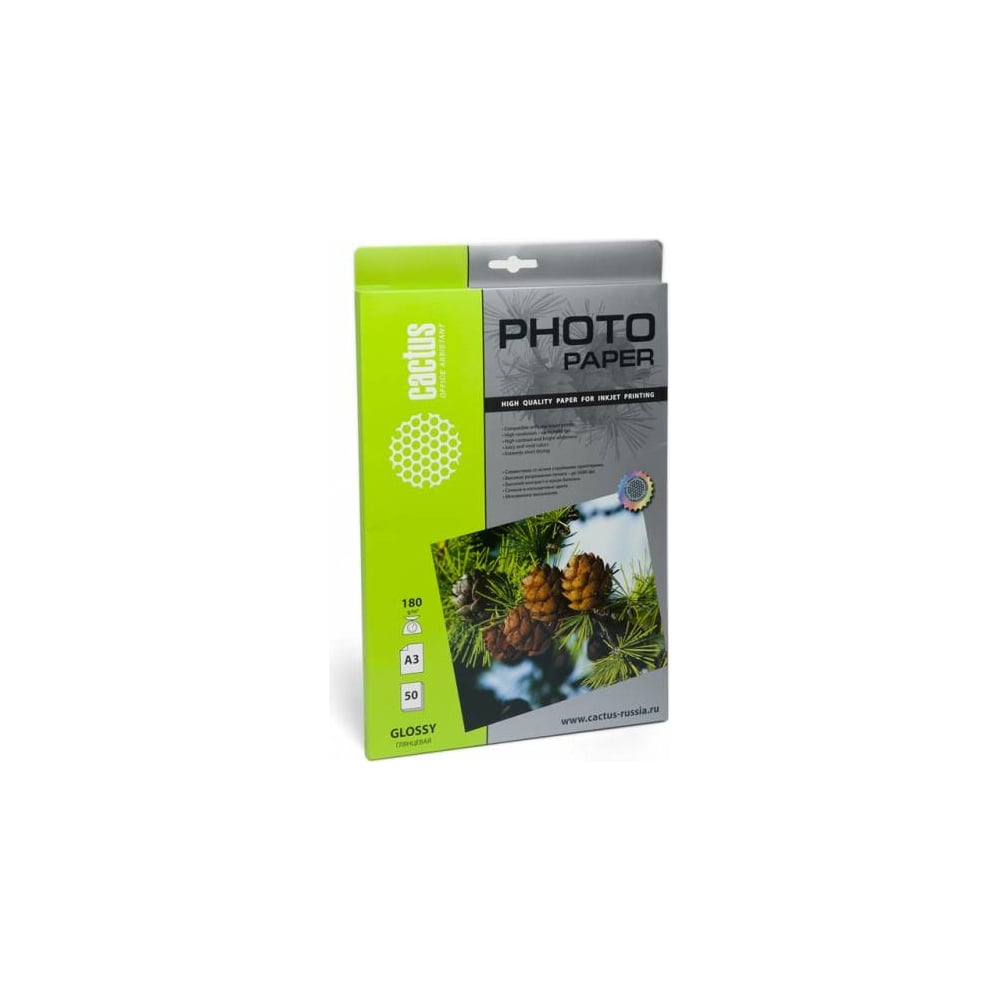 Фотобумага для струйной печати Cactus А3, 180г/м2, 50 листов, белая ...