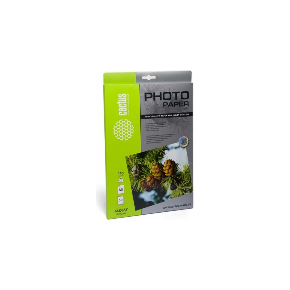 Фотобумага для струйной печати Cactus А3, 140г/м2, 50 листов, белая ...