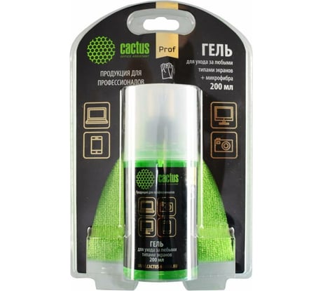Чистящий набор салфетка/гель Cactus для экранов и оптики, 25x25 см, 200 мл, блистер 1 шт. CS-S3004BL 351689