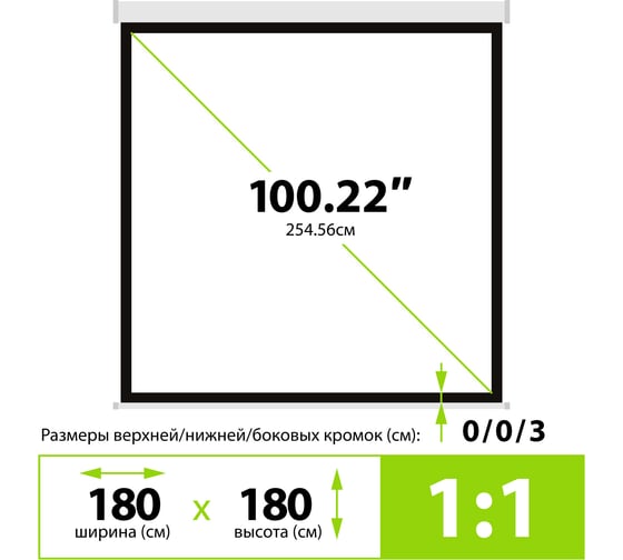 Настенно-потолочный рулонный экран Cactus Wallscreen 1:1, 180x180 см, белый CS-PSW-180X180 359030