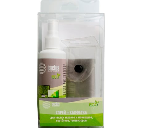 Чистящий набор салфетка/спрей Cactus для экранов и оптики, 18x18 см, 100 мл, 1 шт. CS-S3001E 1118420