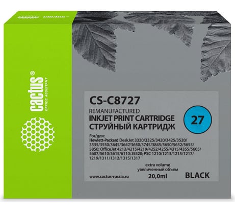 Струйный картридж для hp dj 3320/3325/3420/3425/3520 Cactus №27 черный 20 мл CS-C8727 256589