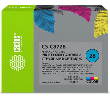 Струйный картридж Cactus №28 многоцветный, 18 мл, для hp dj 3320/3325/3420/3425/3520 CS-C8728 256591