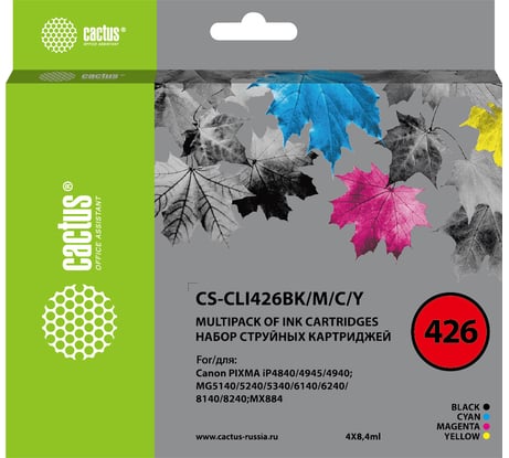 Струйный картридж Cactus черный/голубой, желтый, пурпурный, набор 33.6 мл, для canon CS-CLI426BK/M/C/Y 1469105